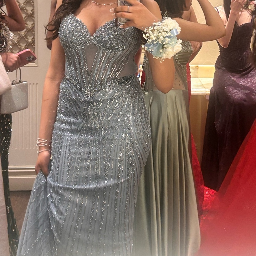 Blue Beaded Prom Dress